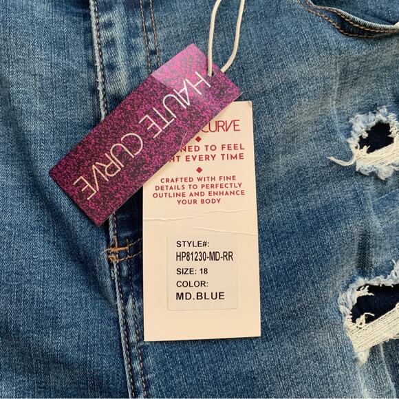 Haute Curve Jeans Medium Wash Distressed High Rise Skinny Ankle Size 18 NEW - Picture 6 of 12